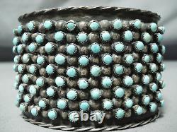 Biggest Heaviest Vintage Navajo Turquoise Snake Eyes Sterling Silver Bracelet