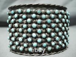 Biggest Heaviest Vintage Navajo Turquoise Snake Eyes Sterling Silver Bracelet