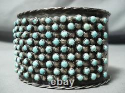 Biggest Heaviest Vintage Navajo Turquoise Snake Eyes Sterling Silver Bracelet