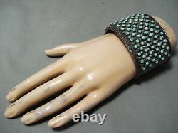 Biggest Heaviest Vintage Navajo Turquoise Snake Eyes Sterling Silver Bracelet