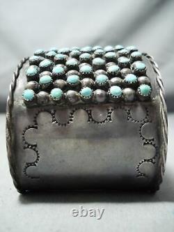 Biggest Heaviest Vintage Navajo Turquoise Snake Eyes Sterling Silver Bracelet