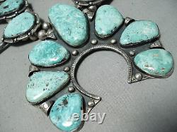 Biggest Rare Turquoise Vintage Navajo Sterling Silver Squash Blossom Necklace