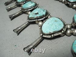 Biggest Rare Turquoise Vintage Navajo Sterling Silver Squash Blossom Necklace