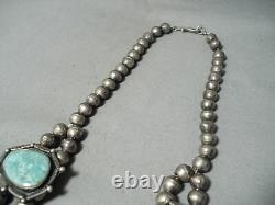 Biggest Rare Turquoise Vintage Navajo Sterling Silver Squash Blossom Necklace