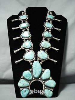 Biggest Rare Turquoise Vintage Navajo Sterling Silver Squash Blossom Necklace