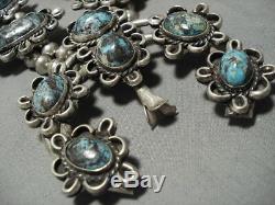 Bisbee Turquoise Sterling Silver Vintage Navajo Squash Blossom Necklace Old