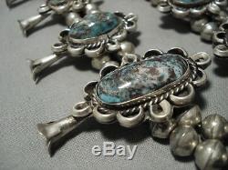 Bisbee Turquoise Sterling Silver Vintage Navajo Squash Blossom Necklace Old