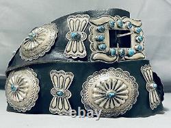 Bisbee Turquoise Very Important Vintage Navajo Sterling Silver Concho Belt