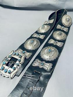 Bisbee Turquoise Very Important Vintage Navajo Sterling Silver Concho Belt