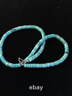 Blue Turquoise Graduated Heishi Navajo Sterling Silver Necklace 20 01755