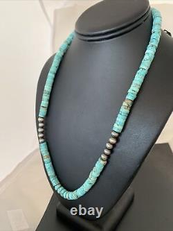 Blue Turquoise Heishi Sterling Silver Necklace Navajo Pearls Stab 8mm 20 970