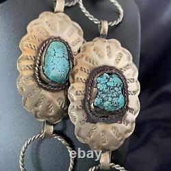 Blue Turquoise Vintage Navajo Sterling Silver Concho Belt 1570