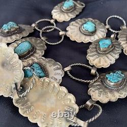 Blue Turquoise Vintage Navajo Sterling Silver Concho Belt 1570