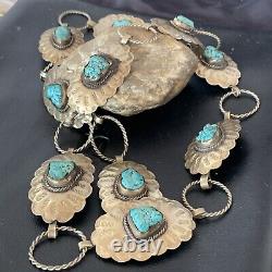 Blue Turquoise Vintage Navajo Sterling Silver Concho Belt 1570