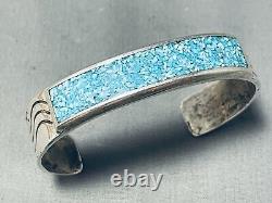 Brilliant Vintage Navajo Turquoise Chip Inlay Sterling Silver Bracelet