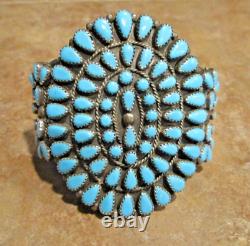 CAPTIVATING WIDE Vintage Navajo Sterling Petit Point Turquoise CLUSTER Bracelet