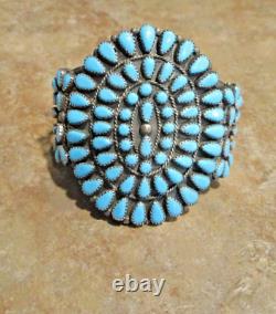 CAPTIVATING WIDE Vintage Navajo Sterling Petit Point Turquoise CLUSTER Bracelet