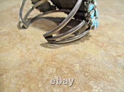 CAPTIVATING WIDE Vintage Navajo Sterling Petit Point Turquoise CLUSTER Bracelet