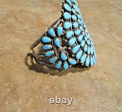 CAPTIVATING WIDE Vintage Navajo Sterling Petit Point Turquoise CLUSTER Bracelet