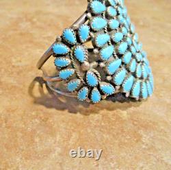 CAPTIVATING WIDE Vintage Navajo Sterling Petit Point Turquoise CLUSTER Bracelet