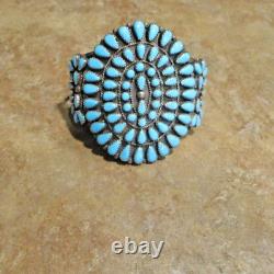 CAPTIVATING WIDE Vintage Navajo Sterling Petit Point Turquoise CLUSTER Bracelet