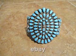 CAPTIVATING WIDE Vintage Navajo Sterling Petit Point Turquoise CLUSTER Bracelet