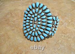 CAPTIVATING WIDE Vintage Navajo Sterling Petit Point Turquoise CLUSTER Bracelet