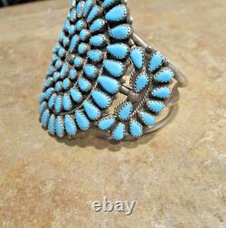 CAPTIVATING WIDE Vintage Navajo Sterling Petit Point Turquoise CLUSTER Bracelet