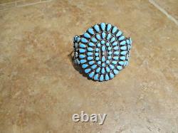 CAPTIVATING WIDE Vintage Navajo Sterling Petit Point Turquoise CLUSTER Bracelet