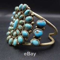 CLASSIC 1960s Vintage NAVAJO Sterling Silver TURQUOISE Cluster Cuff BRACELET 51g