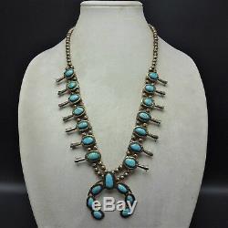 CLASSIC Vintage NAVAJO Sterling Silver MORENCI Turquoise SQUASH BLOSSOM Necklace