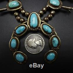 CLASSIC Vintage NAVAJO Sterling Silver MORENCI Turquoise SQUASH BLOSSOM Necklace