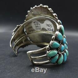 CLASSIC Vintage NAVAJO Sterling Silver TURQUOISE Cluster Cuff BRACELET 70g