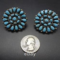 CLASSIC Vintage NAVAJO Sterling Silver TURQUOISE Round Cluster EARRINGS Pierced