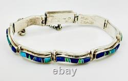 Calvin Begay TSF Sterling Turquoise Navajo Bracelet Lapis Inlaid Vintage Estate