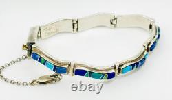 Calvin Begay TSF Sterling Turquoise Navajo Bracelet Lapis Inlaid Vintage Estate