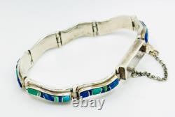 Calvin Begay TSF Sterling Turquoise Navajo Bracelet Lapis Inlaid Vintage Estate