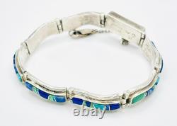 Calvin Begay TSF Sterling Turquoise Navajo Bracelet Lapis Inlaid Vintage Estate