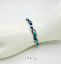 Calvin Begay TSF Sterling Turquoise Navajo Bracelet Lapis Inlaid Vintage Estate