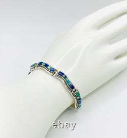 Calvin Begay TSF Sterling Turquoise Navajo Bracelet Lapis Inlaid Vintage Estate