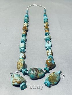Chunky Boulder Turquoise Vintage Navajo Sterling Silver Necklace Earrings