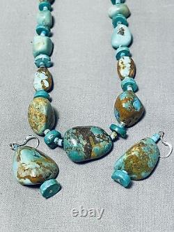 Chunky Boulder Turquoise Vintage Navajo Sterling Silver Necklace Earrings