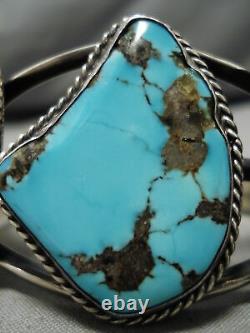 Chunky Huge Vintage Navajo Old Morenci Turquoise Sterling Silver Webbed Bracelet
