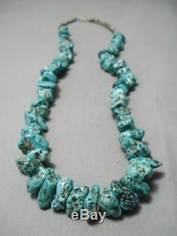 Chunky Huge Vintage Navajo Spiderweb Turquoise Nuggets Necklace Old