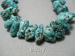 Chunky Huge Vintage Navajo Spiderweb Turquoise Nuggets Necklace Old