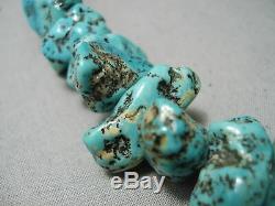 Chunky Huge Vintage Navajo Spiderweb Turquoise Nuggets Necklace Old