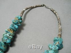 Chunky Huge Vintage Navajo Spiderweb Turquoise Nuggets Necklace Old