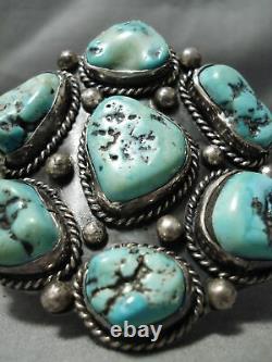 Chunky Rare Vintage Navajo Green Old Kingman Turquoise Sterling Silver Bracelet