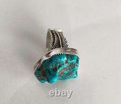 Chunky Vintage South West Native American Silver Turquoise Nugget ring Navajo