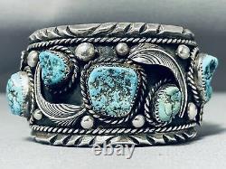 Classic Museum Vintage Navajo Turquoise Leaf Sterling Silver Bracelet Old